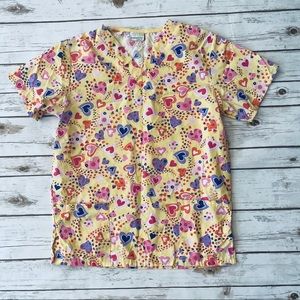 Yellow heart scrub top